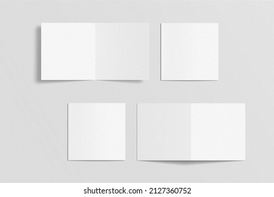 Square bifold brochure, greeting card, or invitation card mockup. 3D rendering object. Realistic card illustration.