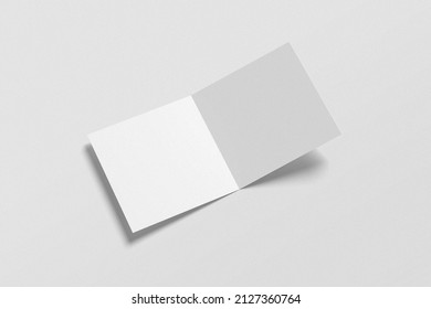 Square Bifold Brochure, Greeting Card, Or Invitation Card Mockup. 3D Rendering Object. Realistic Card Illustration.