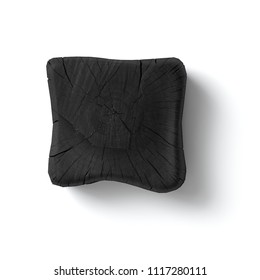 Square Black Charred Log On A White Background. 3D Illustration