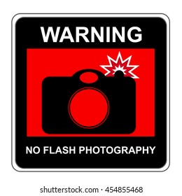The Square Black and Red Warning No Flash Photography Sign Isolated on White Background