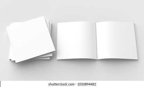 Square Brochure, Magazine, Book Or Catalog Mock Up Isolated On Soft Gray Background. 3D Illustrating.