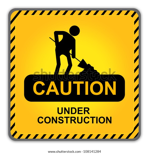 Square Caution Under Construction Sign Workman Stock Illustration 108141284