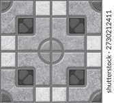 Square Concrete Tile Floor Pattern with Geometric Design