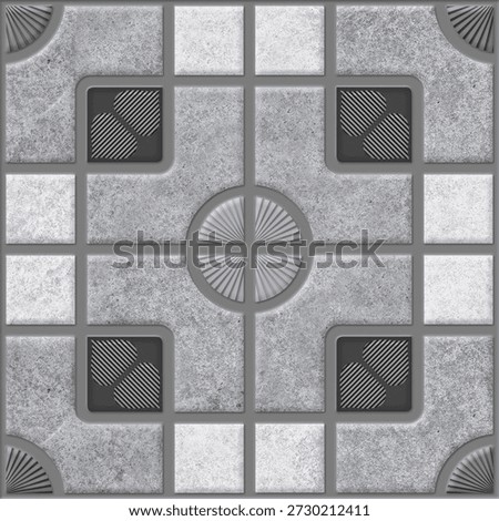 Square Concrete Tile Floor Pattern with Geometric Design