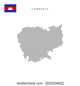 Square dots pattern map of Cambodia. Cambodian dotted pixel map with national flag isolated on white background. illustration.