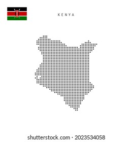 Square Dots Pattern Map Of Kenya. Kenyan Dotted Pixel Map With National Flag Isolated On White Background. Illustration.