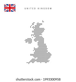 Square Dots Pattern Map Of United Kingdom. British Dotted Pixel Map With National Flag Isolated On White Background. Illustration.