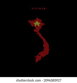 Square Dots Pattern Map Of Vietnam. Vietnamese Dotted Pixel Map With National Flag Colors Isolated On Black Background. Illustration.