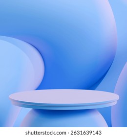 Square format 3D render of a minimalist podium on a smooth, abstract background in pastel blue and lavender. Clean mockup  for showcasing beauty products, skincare, tech gadgets, or digital concept.