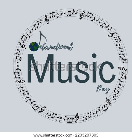 Square frame card with circle made of musical nodes saying International music day in stylish and conceptual way