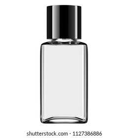 Square glass bottle with black lid, 3D illustration with clipping path