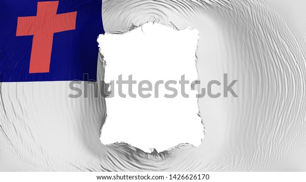 Square hole in the Christian flag, white\
background, 3d\
rendering