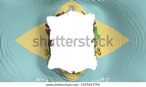 Square hole in the Delaware state flag, white\
background, 3d\
rendering