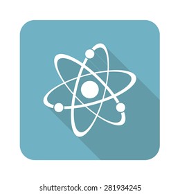 Square icon with image of atom, isolated on white