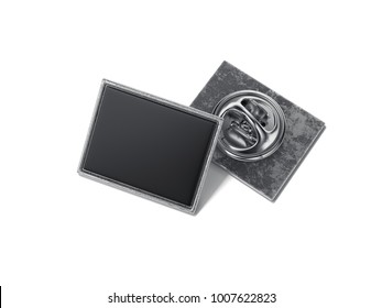 Square Lapel Pin With Black Blank Face Isolated On Bright Background. 3d Rendering