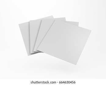 Square leaflet or card in a fan composition. 3D rendering