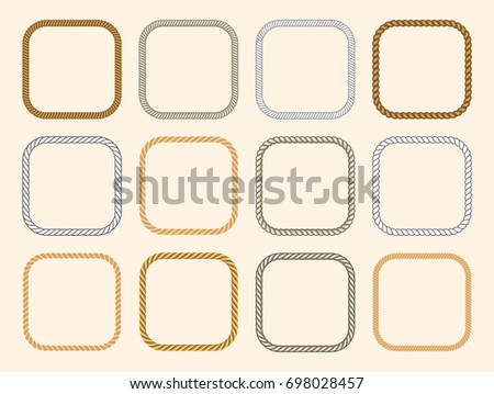 Square nautical ropes frames set. Decoration shape form illustration