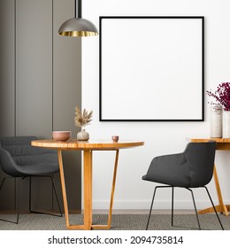 Square Picture Frame Mockup In Dining Room 3d Rendering