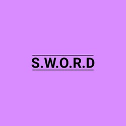 Square Pink Or Purple Backdrop With Black S.W.O.R.D Inscription On The Center