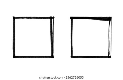 Square Rectangle Frame Set | Black Marker PNG Isolated hand drawn doodle Elements on white background