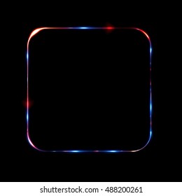 Square rectangle with glow frame. Glowing frame. Lighting banner. Illuminated square shape. Space for message