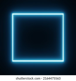 Square rectangle picture frame with blue tone neon color motion graphic on isolated black background. Blue light moving for overlay element. 3D illustration rendering. Empty copy space middle