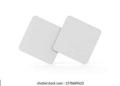 Square Round Corner Business Card, Mock Up Template For Business Card, Invitation Car, Greeting Card, Flyer And Brochure, 3d Illustration