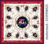 Square scarf motifs, pattern illustrations