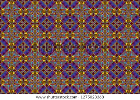Square seamless pattern composition in red, violet and blue colors for kerchief with floral motif. Raster illustration.
