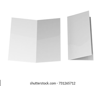 Square Single Open Gate Fold Brochure, 2 Panel And 4 Pages Leaflet. Blank White 3d Render Illustration.
