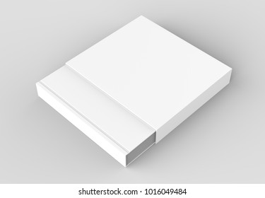 Square Slipcase Book Mock Up Isolated On Soft Gray Background. 3D Illustrating