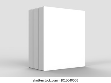 Square Slipcase Book Mock Up Isolated On Soft Gray Background. 3D Illustrating