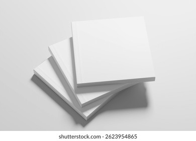 Maqueta en blanco blanco de renderizado 3D de libro cuadrado de tapa blanda