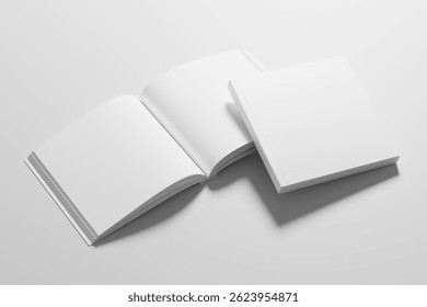 Square Softcover Book 3D Rendering White Blank Mockup
