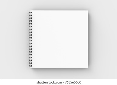 Square Spiral Binding Notebook Mock Up Isolated On Soft Gray Background. 3D Illustrating. 