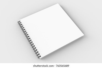 Square Spiral Binding Notebook Mock Up Isolated On Soft Gray Background. 3D Illustrating. 