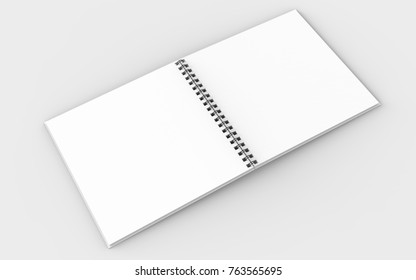 Square Spiral Binding Notebook Mock Up Isolated On Soft Gray Background. 3D Illustrating. 