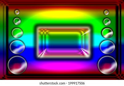 square and transparent bubbles on rainbow background