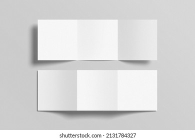 Square trifold brochure, flyer, or invitation card mockup. Empty blank space 3D rendering object. Realistic Illustration.
