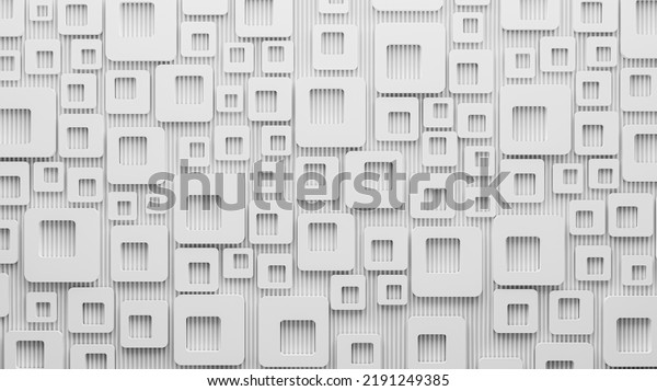 Square white high and low gradients wall uniqueness on background, clean design, 3D minimalist feature wall wallpaper Illustration.