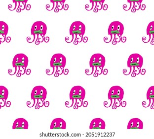 squid cartoon animal hand drawn seamless background and white background