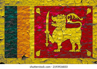 Sri Lanka Flag Painted Over Cracked Concrete Wall.economic Crisis In Sri Lanka Concept. Stock 3D Illustration