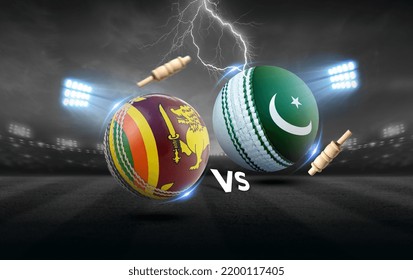 Sri Lanka Vs Pakistan Cricket Balls With Flag. 3d Illustration.