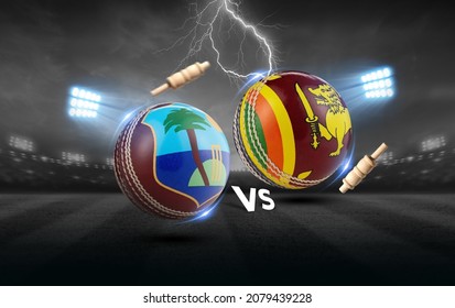 Sri lanka vs West indies cricket balls with flag. 3d rendering illustration.