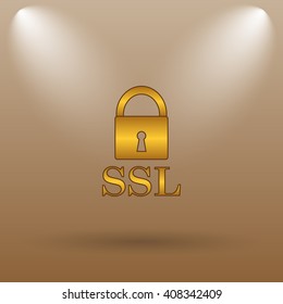 SSL icon. Internet button on brown background.