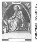 St. Ambrose, Church Father and Bishop of Milan seated in a church vault. He wears the bishop