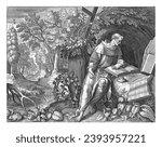 St. Augustine, Jan van Londerseel, after Maerten de Vos, 1601 - 1652 Saint Augustine, a hermit withdrawn into the woods. He sits in front of a cave and writes in a book.