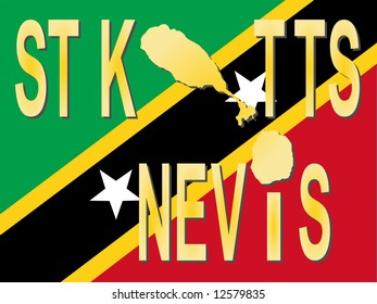St Kitts Nevis text with map on flag illustration JPG