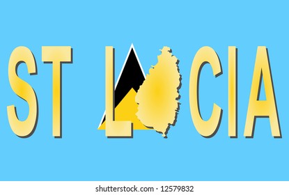 St Lucia text with map on flag illustration JPG
