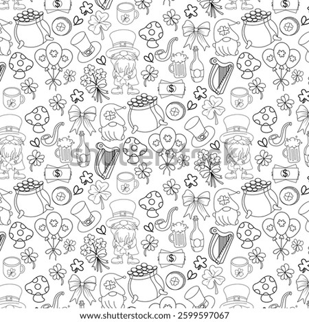 St. Patrick doodle icon seamless pattern background